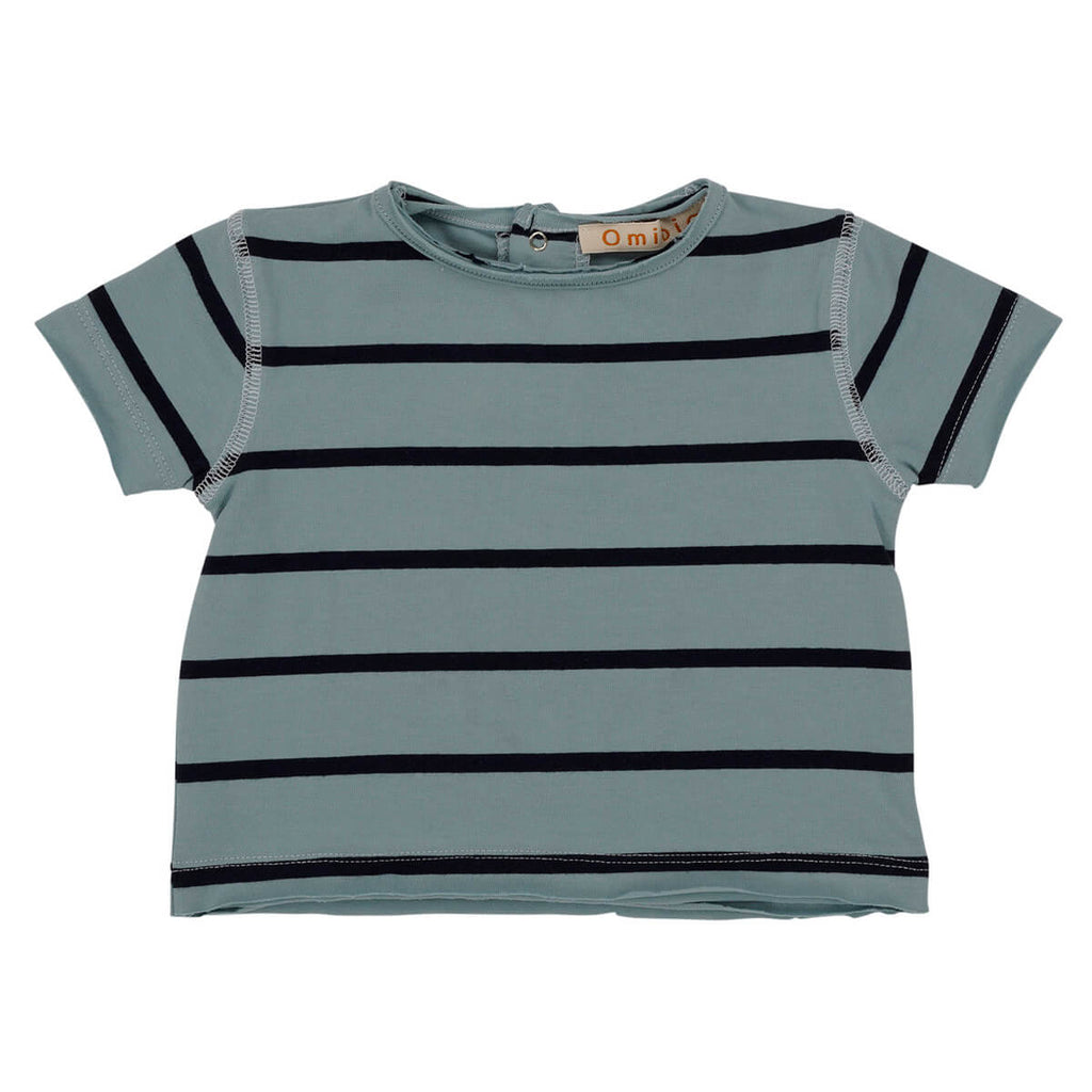 Human Baby T-Shirt in Celeste Stripes by Omibia