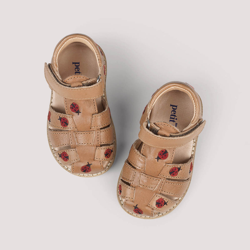 Uniqua Ladybug Sandal in Latte by Petit Nord