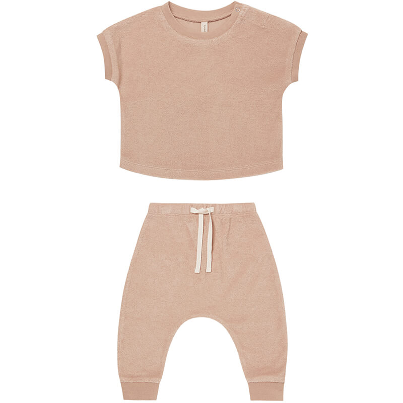 Terry Tee and Pant Set in Blush by Quincy Mae