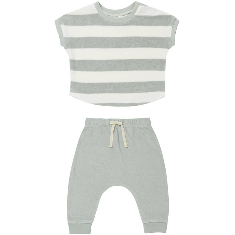 Terry Tee and Pant Set in Sky Stripe by Quincy Mae