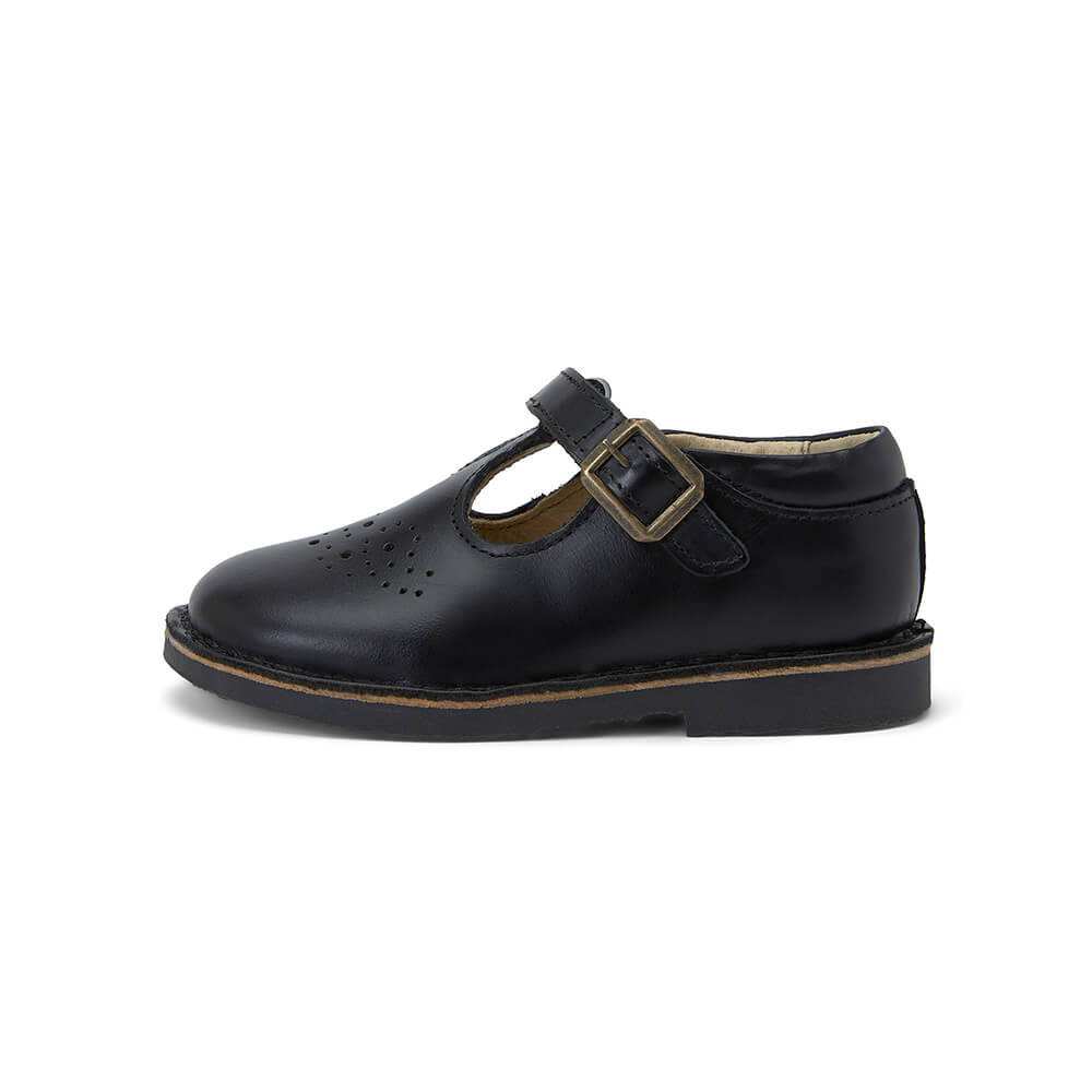 Penny Velcro T-Bar Shoes in Black Leather by Young Soles