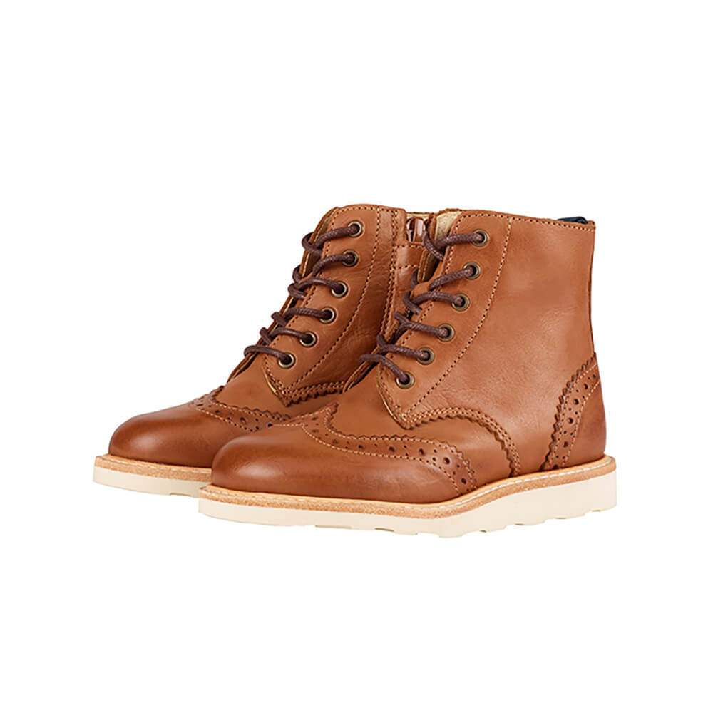Sidney Brogue Boots in Burnished Tan Leather by Young Soles